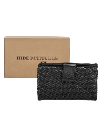 HIDE & STITCHES Leder-Geldbörse in Schwarz - (B)16 x (H)10 x (T)3,5 cm