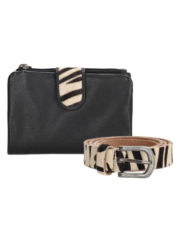 CHARM LONDON 2-delige set: leren portemonnee en riem zwart/beige