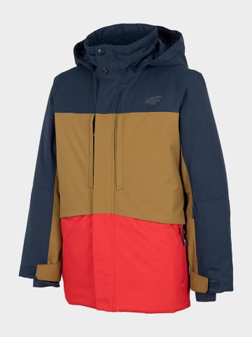 4F Ski-/snowboardjas beige/donkerblauw/neonrood