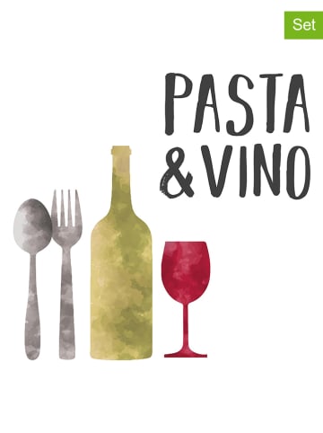 ppd 2-delige set: servetten "Pasta & Vino" wit/meerkleurig - 2x 20 stuks