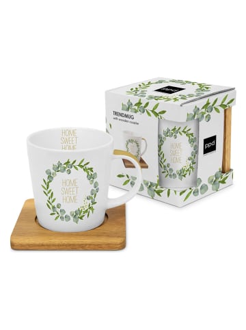 ppd Kubek jumbo "Home Sweet Home" w kolorze biało-zielonym - 350 ml