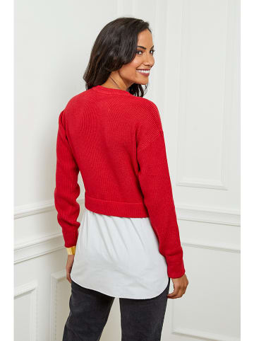Soft Cashmere Pullover in Rot/ Weiß