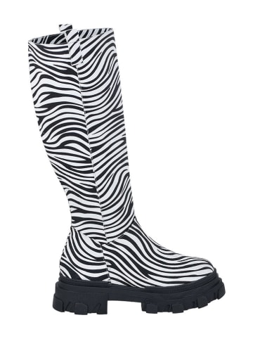 Noosy Skórzane kozaki w kolorze czarno-białym ze wzorem