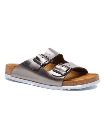 Comfortfusse Leren slippers zilverkleurig
