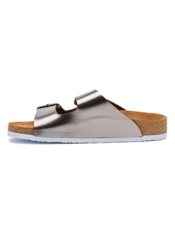 Comfortfusse Leren slippers zilverkleurig