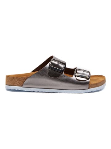 Comfortfusse Leder-Pantoletten in Silber