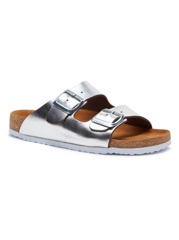 Comfortfusse Leren slippers zilverkleurig