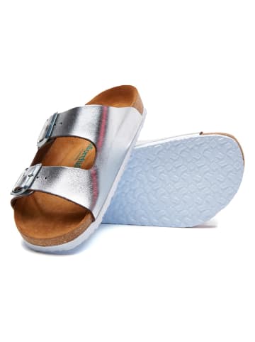 Comfortfusse Leder-Pantoletten in Silber