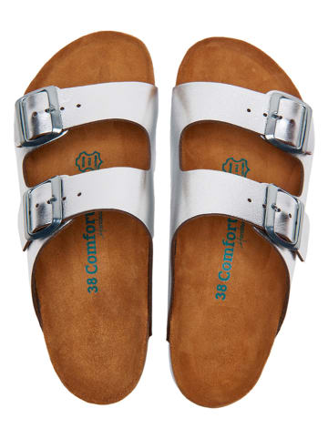 Comfortfusse Leren slippers zilverkleurig