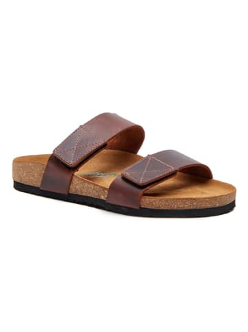 Comfortfusse Leren slippers bruin