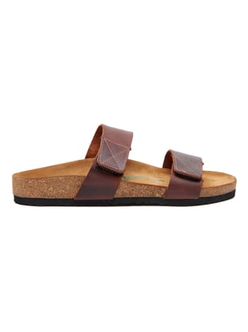 Comfortfusse Leren slippers bruin
