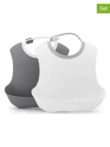 Twistshake 2-delige set: slabbetjes wit/grijs - (L)22 x (B)22 cm