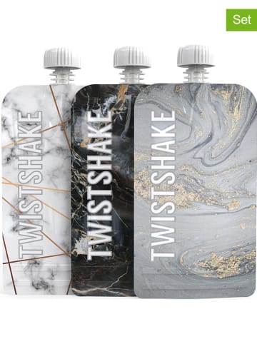 Twistshake 3-delige set: hervulbare knijpzakken grijs/zwart