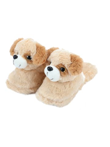 Toi-Toys Plüschhausschuhe "Hund" in Beige - Größe 28-30