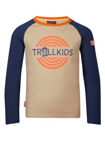 Trollkids Koszulka "Preikestolen" w kolorze granatowo-beżowym