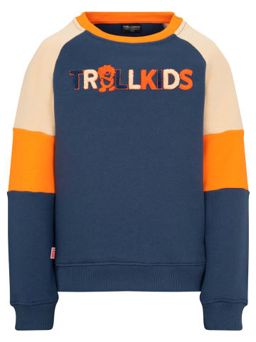 Trollkids Sweatshirt "Trollfjord" donkerblauw/oranje/beige