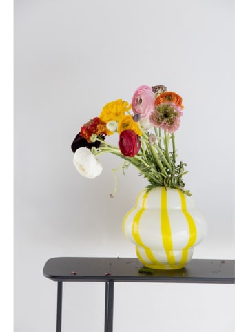 Byon Vaas "Curlie" wit/geel - (H)22 x Ø 20 cm