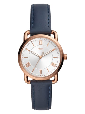Fossil Kwartshorloge "Copeland" donkerblauw/roségoudkleurig/wit