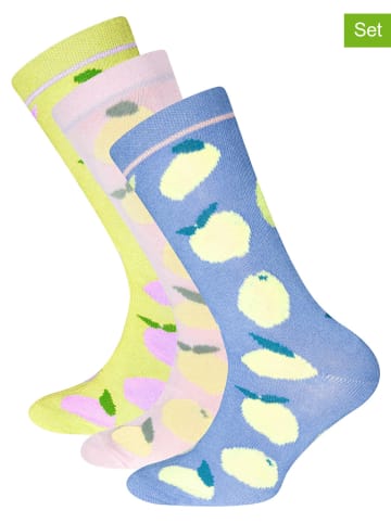 ewers 3-delige set: sokken blauw/lichtroze/geel