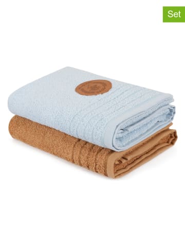 Colorful Cotton Ręczniki (2 szt.) w kolorze jasnobrązowym i błękitnym do rąk