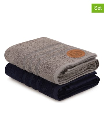 Elizabed 2-delige set: handdoeken donkerblauw/grijs
