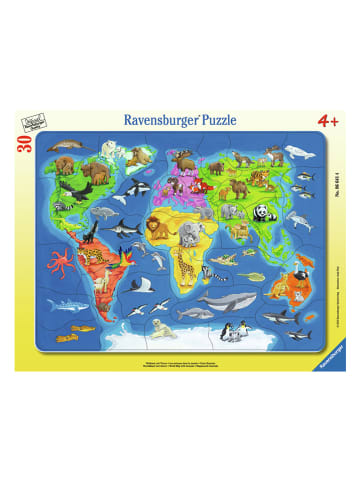 Ravensburger 30-delige framepuzzel "Wereldkaart met dieren" - vanaf 4 jaar