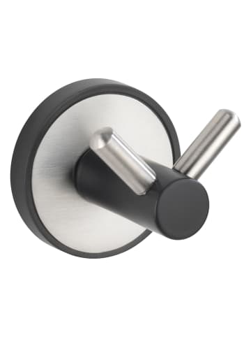 Wenko Wandhaken "Duo Udine" in Schwarz/ Silber - (B)5 x (H)5,5 x (T)6 cm