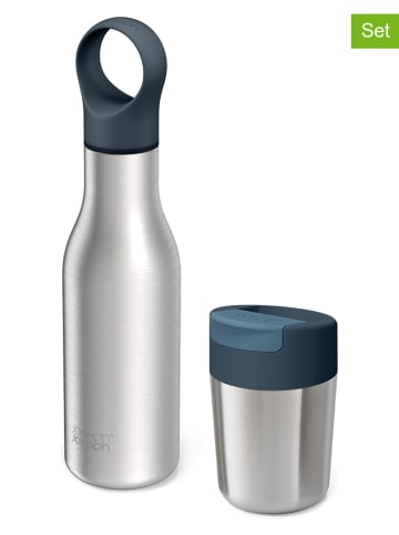 JosephJoseph 2tlg. Set: Trinkflasche und Becher in Sliber