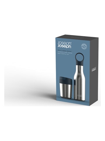 JosephJoseph 2-delige set: drinkfles en beker zilverkleurig