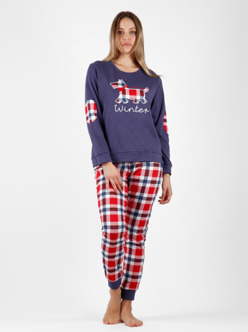 admas Pyjama donkerblauw/rood