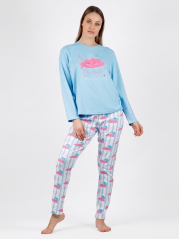 admas Pyjama lichtblauw/meerkleurig