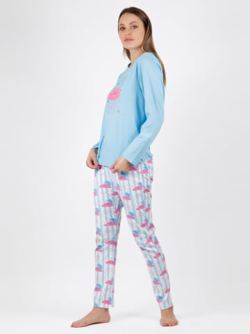 admas Pyjama in Hellblau/ Bunt