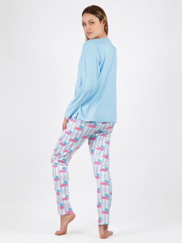 admas Pyjama in Hellblau/ Bunt