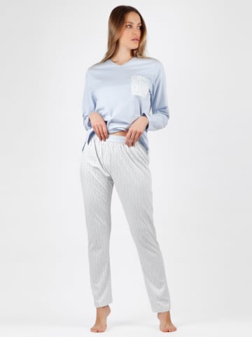 admas Pyjama lichtblauw/grijs