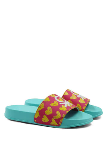 Benetton Slippers turquoise/roze/geel