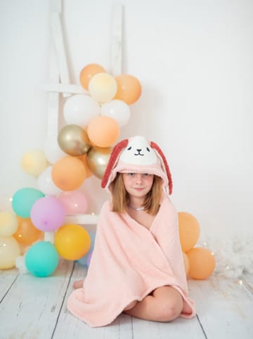 Crochetts Kapuzenbadetuch "Kaninchen" in Rosa - (L)120 x (B)110 cm