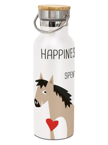 ppd Edelstahl-Trinkflasche "Happiness & Horses" in Weiß - 0,5 l