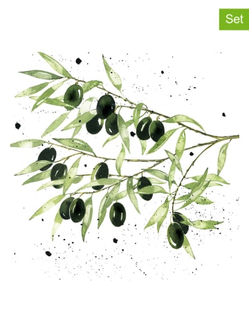 ppd 2-delige set: servetten "Olives" wit/groen - 2x 20 stuks