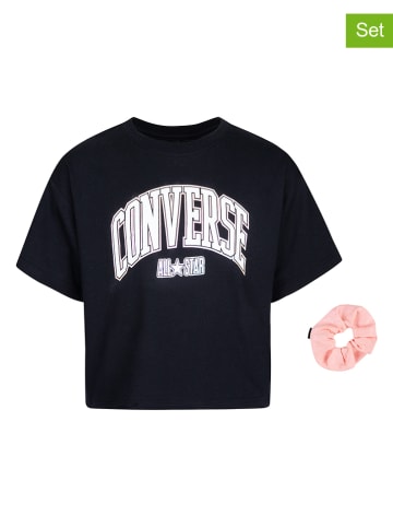Converse 2tlg. Set: Shirt und Haargummi in Schwarz/ Rosa