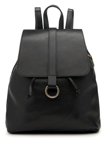 ORE10 Leder-Rucksack "Bosar" in Schwarz - (B)33 x (H)36 x (T)11 cm