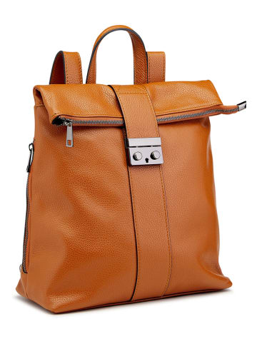 ORE10 Leder-Rucksack "Estro" in Hellbraun - (B)33 x (H)38 x (T)14 cm
