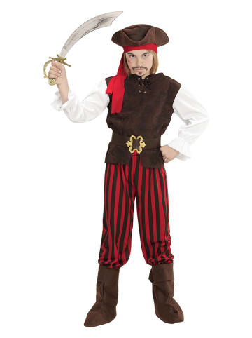 Carnival Party 6-delig kostuum "Piraat van het Caribisch gebied" bruin/rood