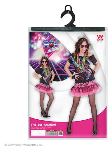Carnival Party 4-delig kostuum "Rock Girl jaren 80" zwart/roze
