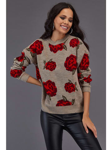 Milan Kiss Pullover in Beige/ Rot