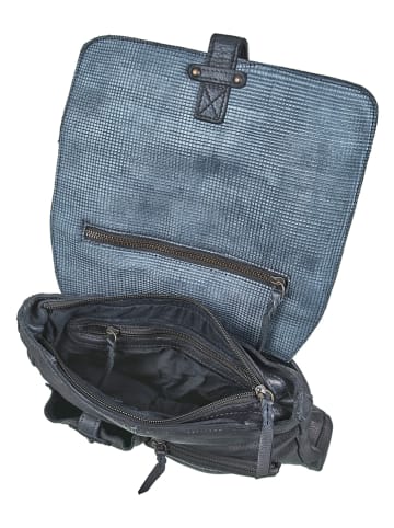 BULL & HUNT Leder-Rucksack "Daybag" in Schwarz/ Blau - (B)32 x (H)37 x (T)11 cm