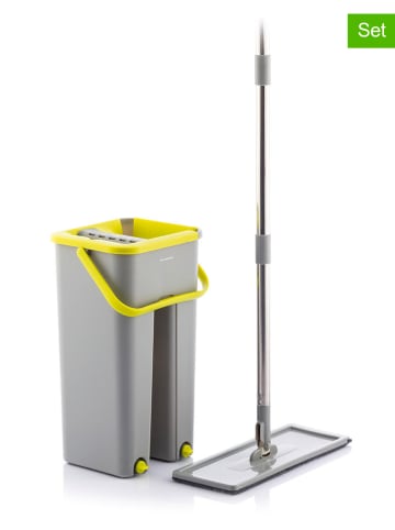 InnovaGoods 2-delige set: dweil met dubbele emmer zilverkleurig/geel