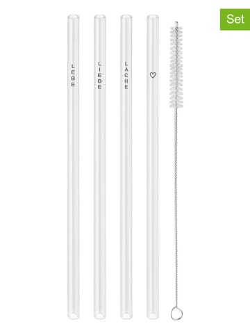Eulenschnitt 4er-Set: Trinkhalme mit Bürste - (L)20 cm
