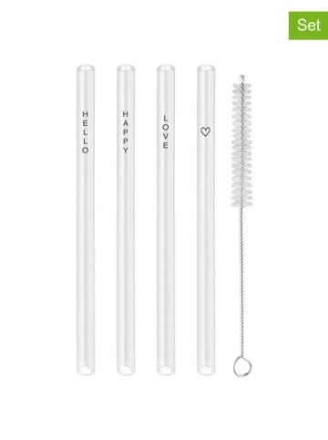 Eulenschnitt 4er-Set: Trinkhalme mit Bürste - (L)13 cm