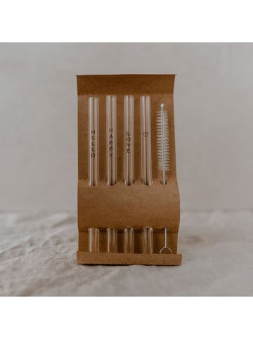 Eulenschnitt 4er-Set: Trinkhalme mit Bürste - (L)13 cm