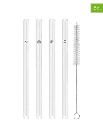Eulenschnitt 5er-Set: Trinkhalme mit Bürste - (L)13 cm